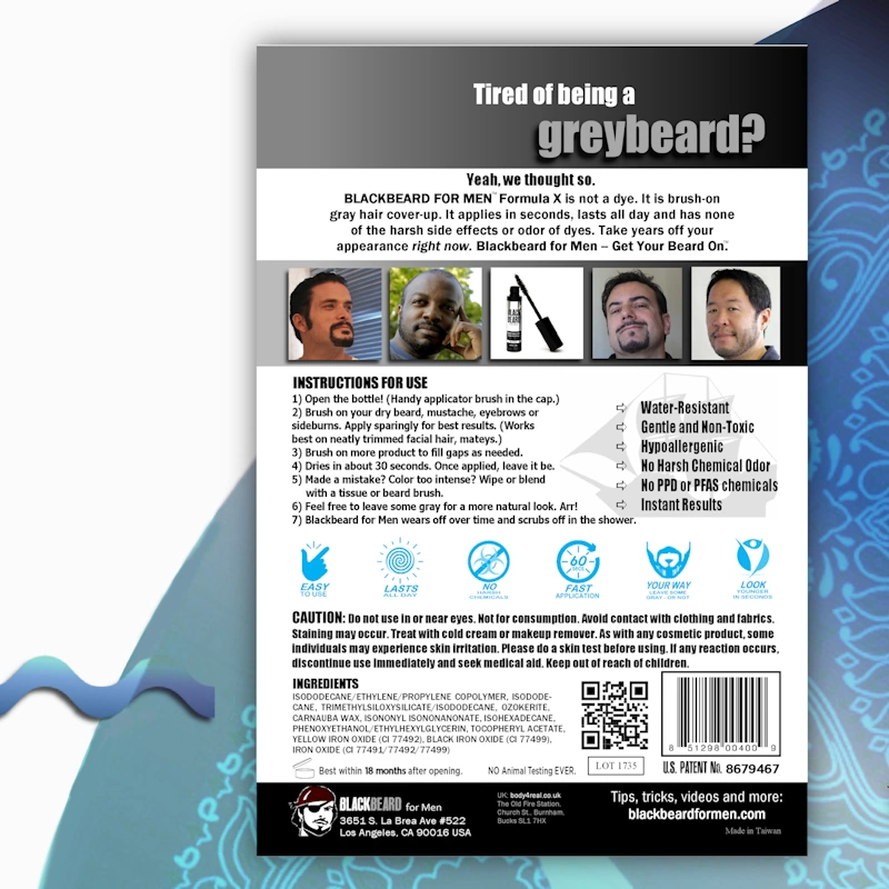 Blackbeard for men brush-on beard color details