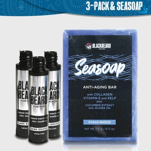 3-pack Blackbeard for men brush-on beard color and seasoap
